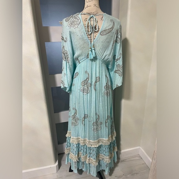 Zury 100% Viscose Paisley Fringe Boho Maxi Dress NWOT - Picture 3 of 9